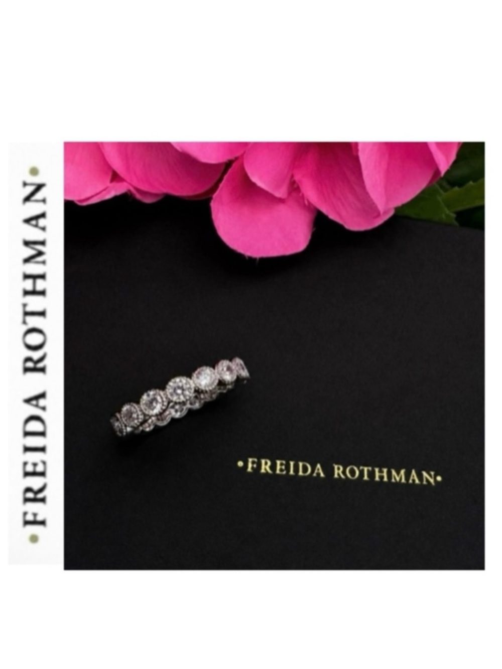 Freida Rothman Rhodium Round Halo Brilliant Cut CZ Eternity Band
